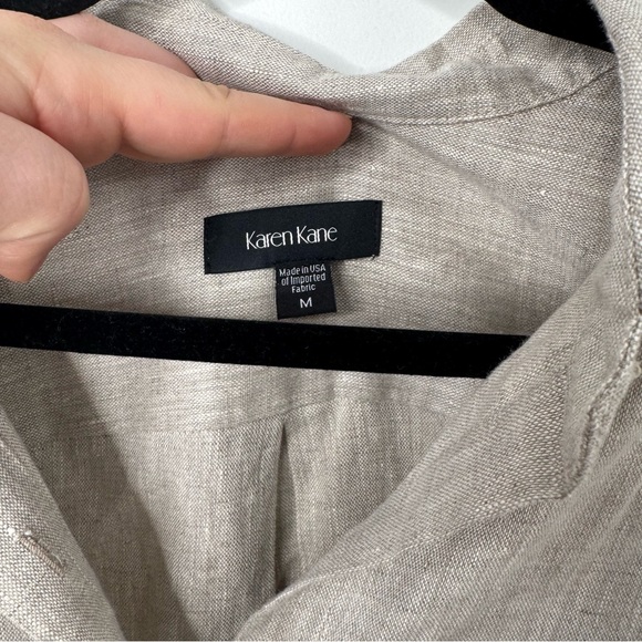 Karen Kane tan linen Casual Button Down long sleeve dress medium - Picture 5 of 9